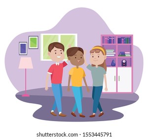 young people characters in the house vector illustration design
