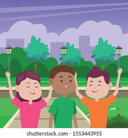 young people characters in the park vector illustration design