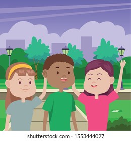 young people characters in the park vector illustration design