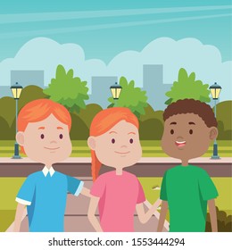 young people characters in the park vector illustration design
