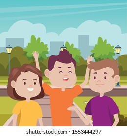 young people characters in the park vector illustration design