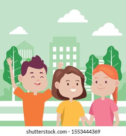young people characters in the park vector illustration design