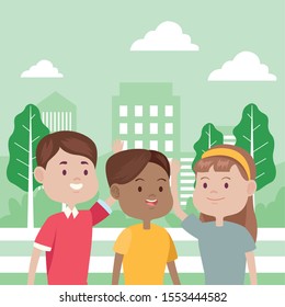 young people characters in the park vector illustration design