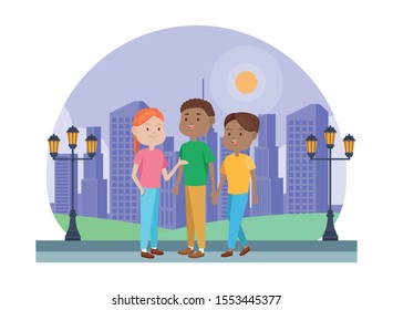 young people characters in the park vector illustration design