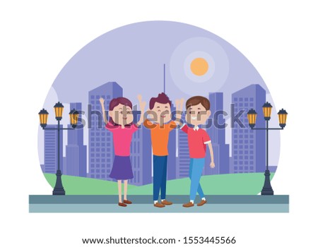 young people characters in the park vector illustration design