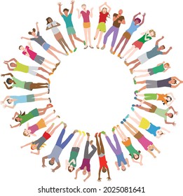 Young people in a circle of rejoicing. Vector illustration of images of peace, future and cooperation 
