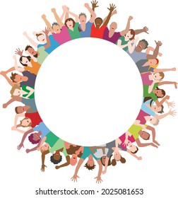 Young people in a circle of rejoicing. Vector illustration of images of peace, future and cooperation 
