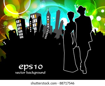 Young people and city in background