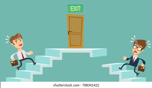 young people climbs the stairs. Concept of career growth. Stock vector illustration for poster, greeting card, website, ad, business presentation, advertisement design.