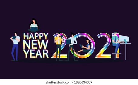 Young people  Communicate  social media  Business/Finance Text 
Happy New Year 2021 logo  -  Creativity modern Idea and Concept illustration vector.