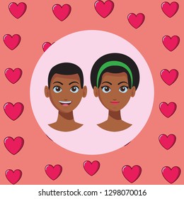 young people couple faces