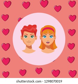 young people couple faces