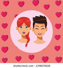 young people couple faces