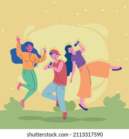 young people dancing in the camp