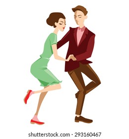 Young people dancing lindy hop on a white background, vector illustration in a flat style 