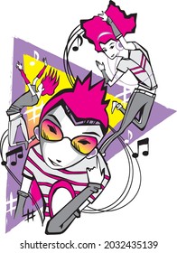
young people dancing music in headphones