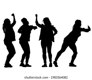 Young people are dancing in a nightclub. Isolated silhouettes on white background