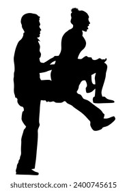 Young people are dancing in a nightclub. Isolated silhouettes on white background