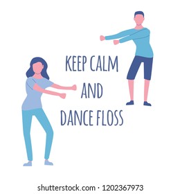 Young people dancing popular floss dance. Stock vector illustration of human figures in a dancing pose swinging arms. Flat style