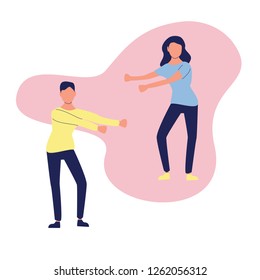 Young people dancing popular floss dance. Stock vector illustration of human figures in a dancing pose swinging arms. Flat style