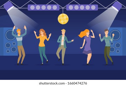 Jóvenes bailando en una fiesta privada o en un vectorial de discoteca