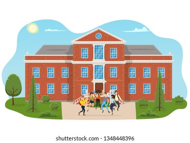 young people of different races and cultures rejoice together, jump and enjoy life. students jump and enjoy the results of their studies. Vector illustration