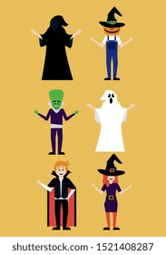 young people disguised for halloween vector illustration design