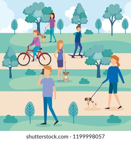 young people with dogs in the park