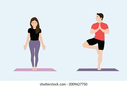 Young people doing yoga vector design