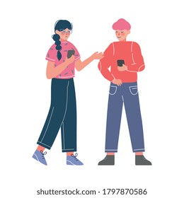 Young People Drinking Coffee and Talking to Each Other, Meeting of Friends or Colleagues Vector Illustration on White Background