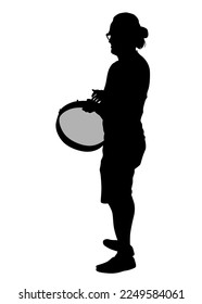 Young people with drums on a white background
