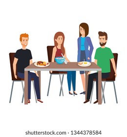 Young People Eating In Table Characters