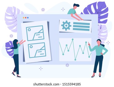 Young people are engaged in web design, website page development. Template landing page for website