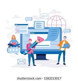 Young people are engaged in web design, UI UX,  website page development. Vector illustration for web banner, infographics, mobile.