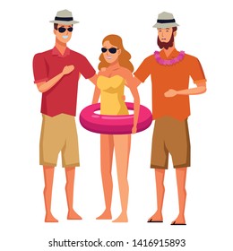 Young people enjoying summer in swimsuit cartoons