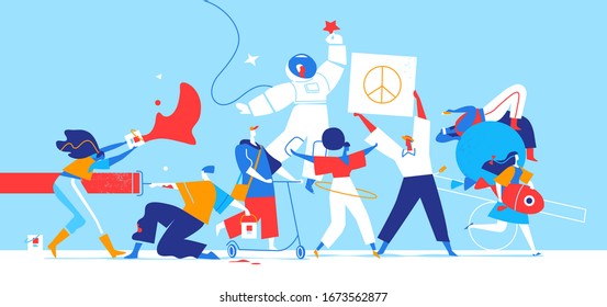 Jóvenes expresando su creatividad, personalidad - Vector