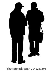 Young people in fashionable clothes on the street. Isolated silhouettes on white background