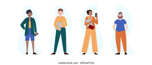 Young people Female and Male Characters collection. Flat Cartoon Vector Illustration.