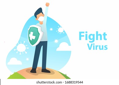 The Young People Fight Covid-19 Corona Virus, Vector Illustration
