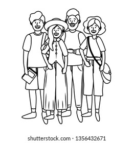 young people friends cartoon