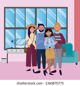 young people friends cartoon