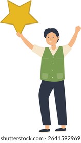 Young People Giving Star Illustration. Customer Feedback. Flat Vector Character.