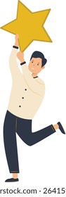 Young People Giving Star Illustration. Customer Feedback. Flat Vector Character.
