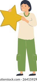 Young People Giving Star Illustration. Customer Feedback. Flat Vector Character.