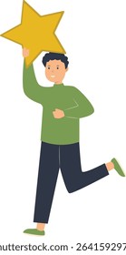 Young People Giving Star Illustration. Customer Feedback. Flat Vector Character.