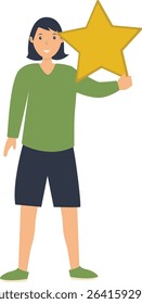Young People Giving Star Illustration. Customer Feedback. Flat Vector Character.