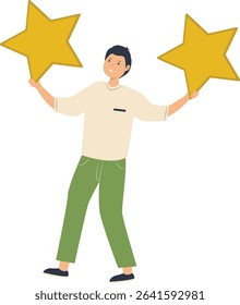 Young People Giving Star Illustration. Customer Feedback. Flat Vector Character.