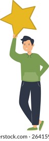 Young People Giving Star Illustration. Customer Feedback. Flat Vector Character.