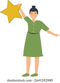 Young People Giving Star Illustration. Customer Feedback. Flat Vector Character.