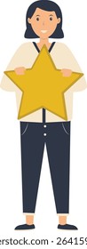 Young People Giving Star Illustration. Customer Feedback. Flat Vector Character.
